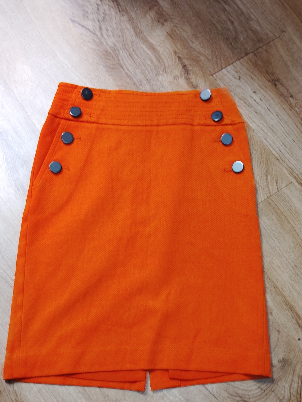 LOFT Orange Pencil Skirt with Accent Buttons